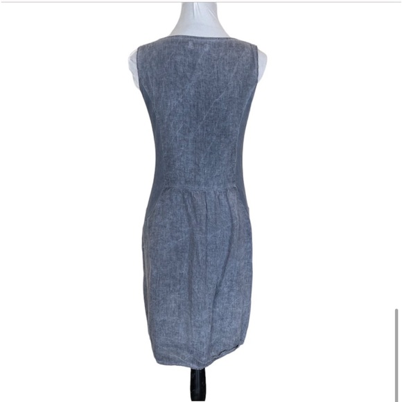 Lina Tomei 100% linen sleeveless blue grey pullover minimalist dress size small - Picture 4 of 11